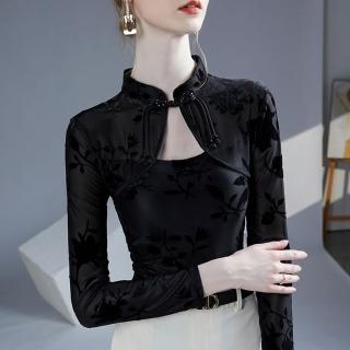 【巴黎精品】現貨+預購 T恤長袖上衣(新中式提花鏤空盤扣旗袍女裝a1fs4)