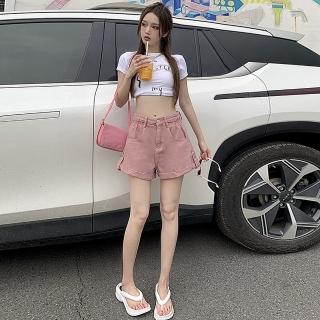 【巴黎精品】現貨+預購 牛仔褲丹寧短褲(捲邊寬管三分高腰女褲子v1bl49)
