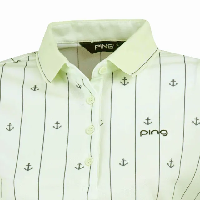 【PING】女款直條海錨吸濕排汗抗UV短袖POLO衫-綠(GOLF/高爾夫球衫/RA24107-43)