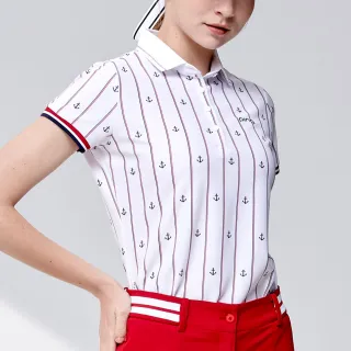 【PING】女款直條海錨吸濕排汗抗UV短袖POLO衫-白(GOLF/高爾夫球衫/RA24107-87)