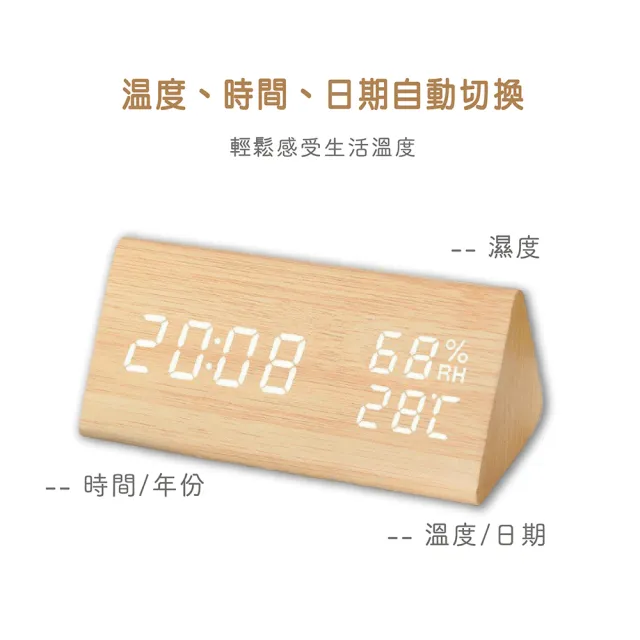 【Beroso 倍麗森】復古木紋智能聲控LED溫濕度計(時鐘 鬧鐘 夜燈 禮物)