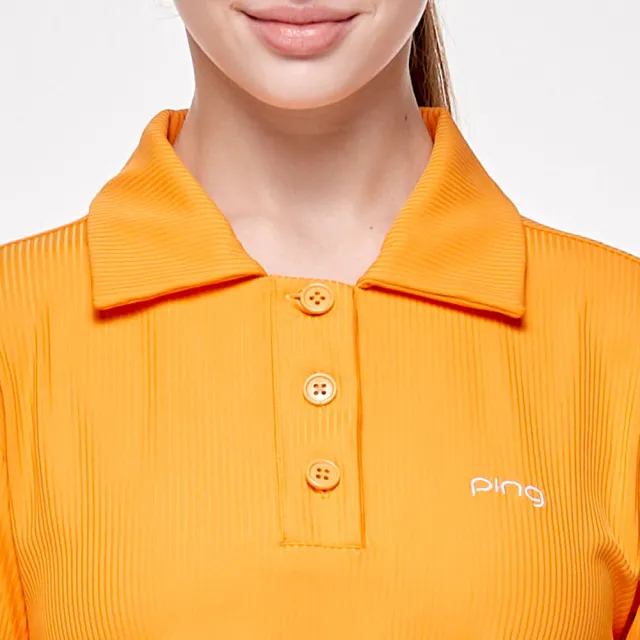 【PING】女款翻領短版高爾夫短袖上衣-橘(吸濕排汗/抗UV/GOLF/高爾夫球衫/RA24112-25)
