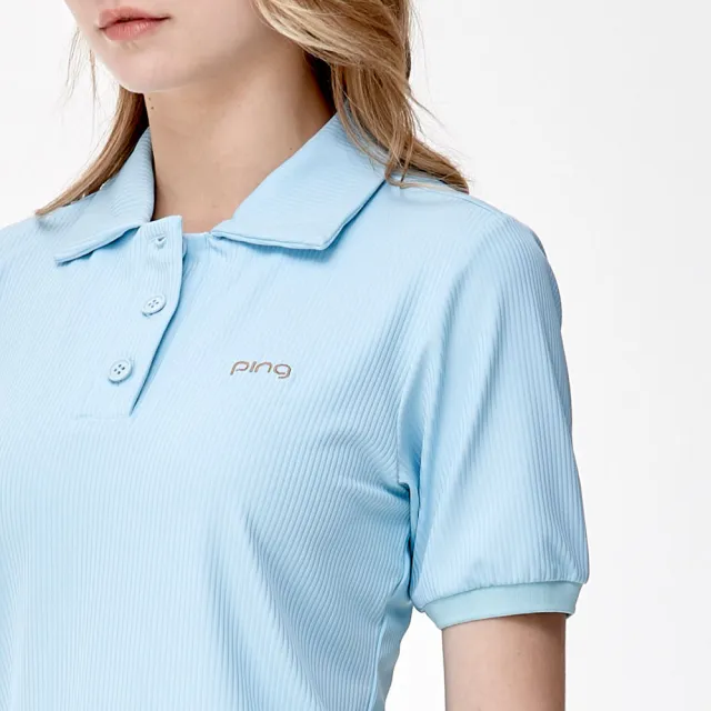 【PING】女款翻領短版高爾夫短袖上衣-藍(吸濕排汗/抗UV/GOLF/高爾夫球衫/RA24112-53)
