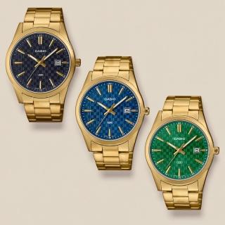 【CASIO 卡西歐】MTP-VD03G 日期顯示 歐風 英倫風 菱格紋 棋盤紋 金色帶 石英腕錶 手錶 41mm(防水30米)