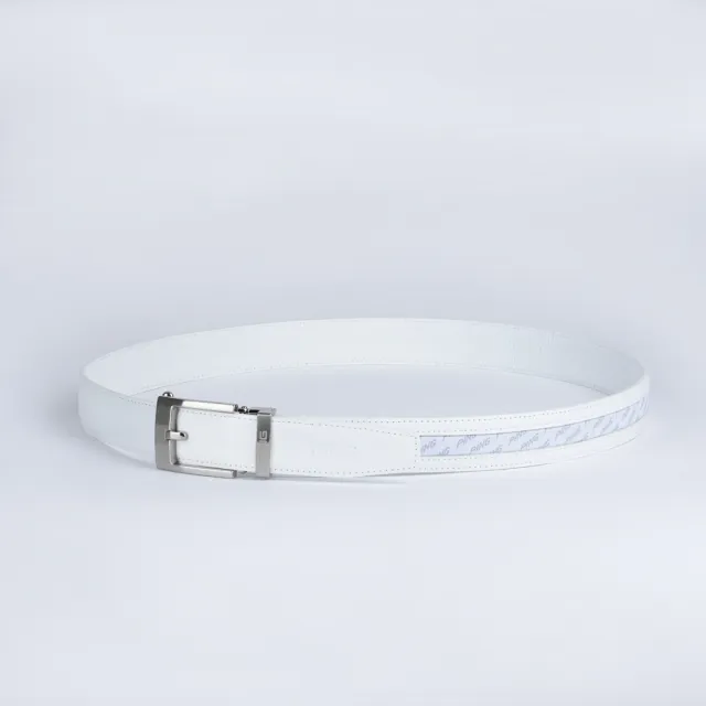 【PING】男款LOGO自動滑扣牛皮高爾夫皮帶-白(配件/PT24102-87)