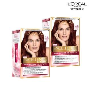 【LOREAL Paris 巴黎萊雅】優媚霜三重護髮染髮霜2入組-3.6 緋紅棕(即期品效期20250412)