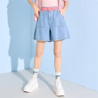 【YUTZUYA 優姿雅】純棉．淺調混線丹寧抽鬚寬版短褲/褲裙(牛仔寬褲/親膚棉質/毛鬚腰頭/雙側口袋/高彈鬆緊)