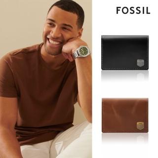 【FOSSIL 官方旗艦館】Hayes 真皮徽章LOGO卡夾(禮盒組附鐵盒-兩色可選)