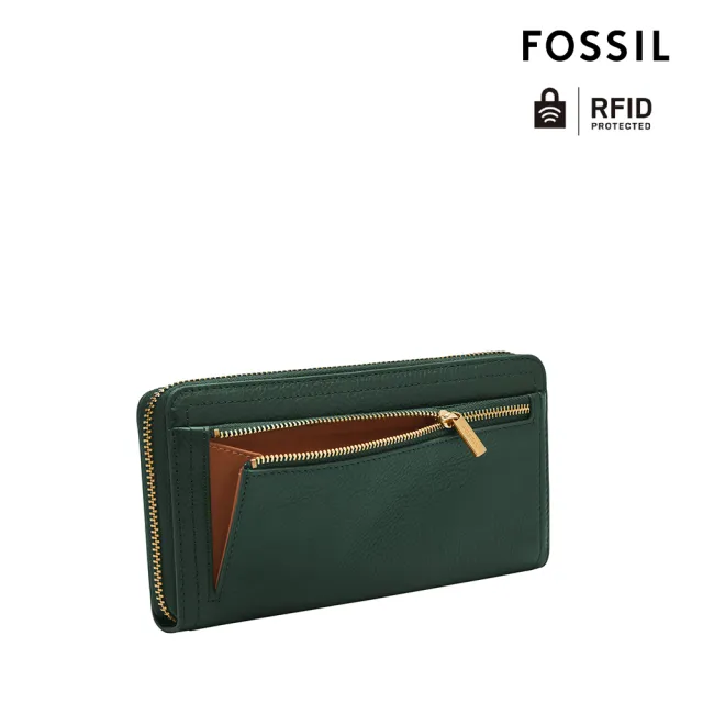 【FOSSIL 官方旗艦館】Logan 多層真皮拉鍊RFID防盜長夾-綠色 SL7831301