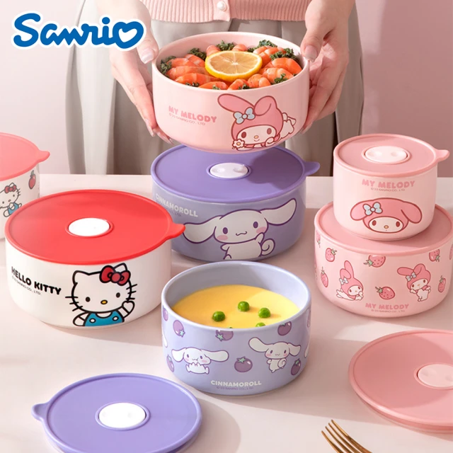 SANRIO 三麗鷗 美樂蒂大耳狗凱蒂貓陶瓷帶蓋密封保鮮碗(中款 可微波)