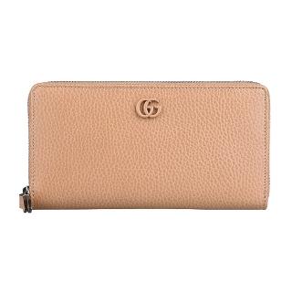 【GUCCI 古馳】GUCCI marmont同色GG LOGO牛皮拉鍊12卡拉鍊長夾(玫瑰米)