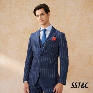 【SST&C】米蘭系列海軍藍直條紋修身西裝外套0112403001(換季65折)