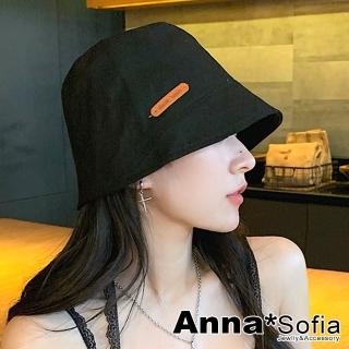 【AnnaSofia】防曬遮陽漁夫帽盆帽-短簷側皮革標 現貨(黑系)