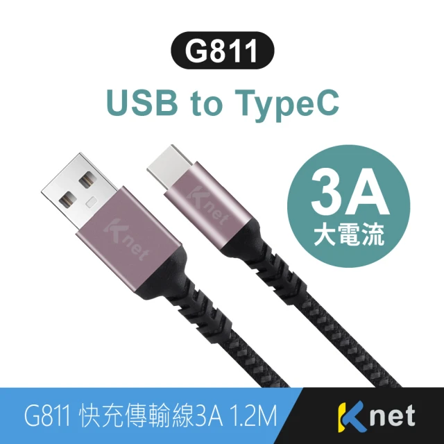 KTNET G811 USB-C 快充傳輸金鋁編織線 3A 1.2米