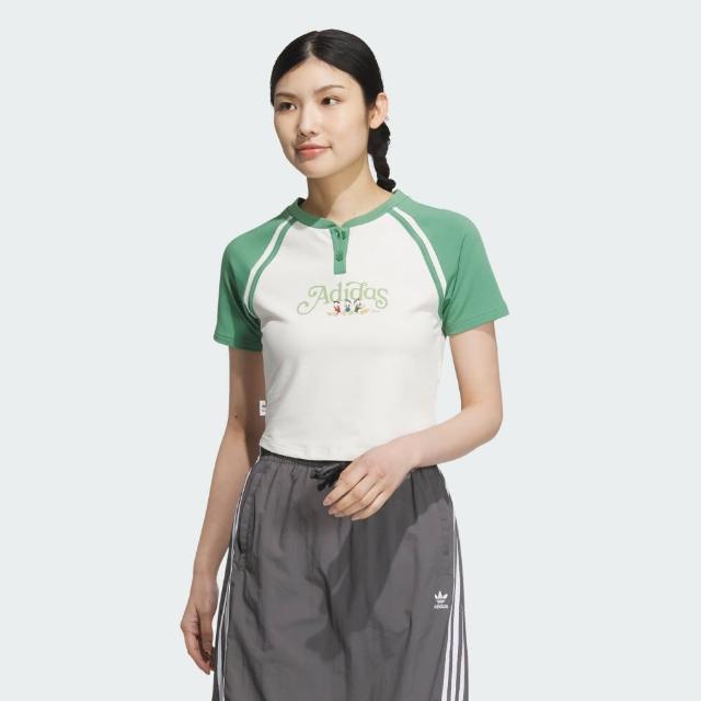 【adidas 愛迪達】短袖上衣 女款 運動 三葉草 HDL GFX T W2 白綠 JP1430