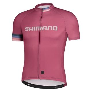 【SHIMANO】LOGO 男款短袖車衣 梅紅色