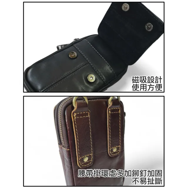 【H-CT】雙11 皮革拉鍊真皮斜背手機腰包(真皮包包 腰間包 側背包 手機包 斜背包/TR6620)
