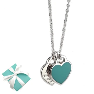 【Tiffany&Co. 蒂芙尼】心心相映迷你吊牌墜飾925純銀粉藍瓷項鍊