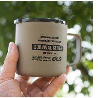 【May Shop】戶外戰術杯304不鏽鋼雙層保溫杯行動式野餐咖啡杯茶杯帶蓋露營杯