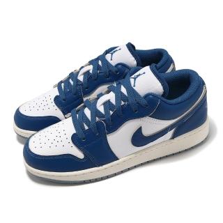 【NIKE 耐吉】休閒鞋 Air Jordan 1 Low GS 大童 女鞋 軍藍 白 AJ1 低筒(FN9137-141)