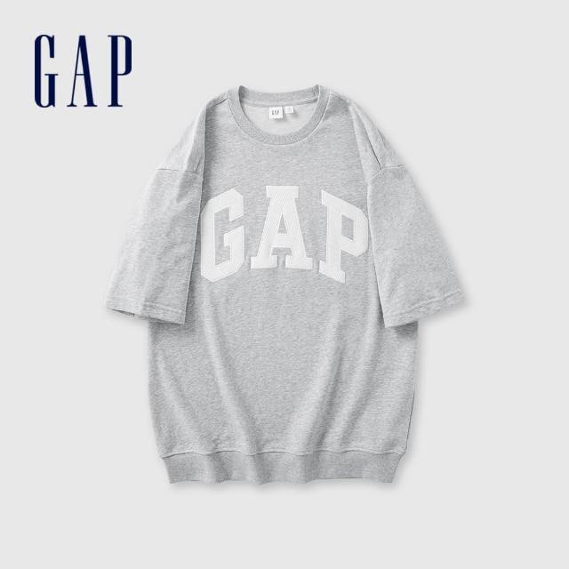 【GAP】男裝 Logo圓領短袖T恤 碳素軟磨法式圈織系列-灰色(465539)