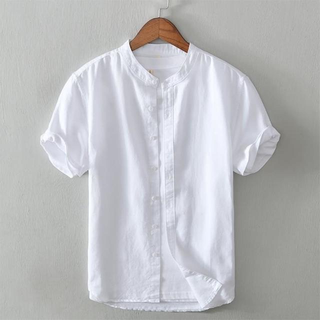 【巴黎精品】現貨+預購 襯衫短袖上衣(素色小立領棉麻襯衣男裝5色a1es12)