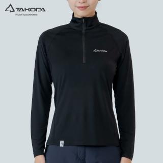 【TAKODA】Wi 環保機能輕量排汗速乾拉鍊上衣 女款 黑色(輕量透氣/快乾排汗/抗菌抑臭)