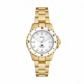 【FOSSIL】Fossil Blue Dive 潮流知性晶鑽女錶 金色不鏽鋼鍊帶指針手錶 36MM ES5350()