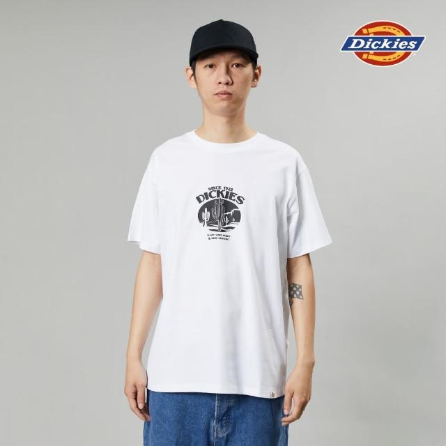 【Dickies】男女款白色純棉胸前仙人掌Logo圖案印花短袖T恤｜DK013126C4D