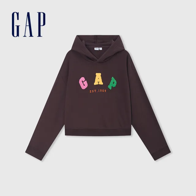 【GAP】女裝 Logo刺繡帽T-棕色(613336)