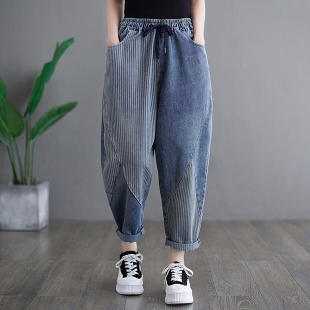 【巴黎精品】現貨+預購 牛仔褲丹寧長褲(高腰寬鬆條紋休閒女褲子a1fe40)