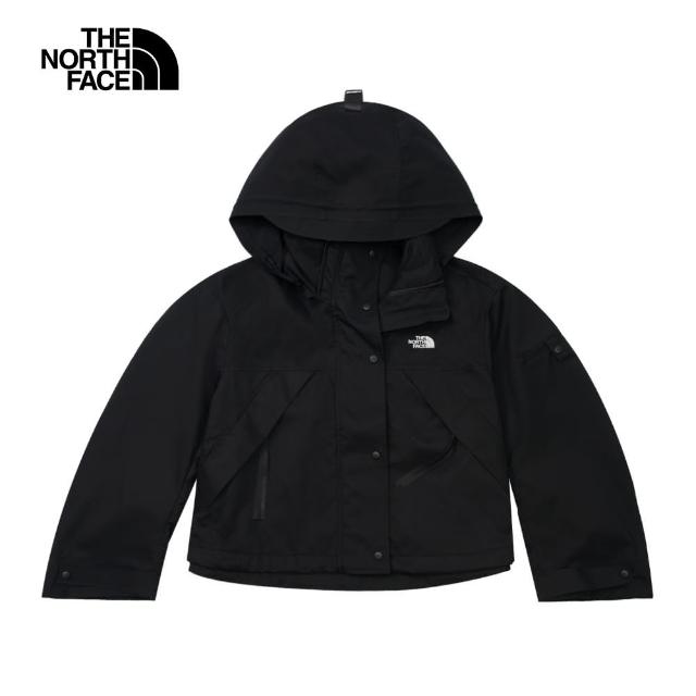 【The North Face 官方旗艦】北面UE女款黑色DWR防潑水短版可拆卸連帽外套｜83P84H0