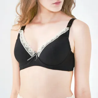 【Gennies 奇妮】哺乳內衣 深V蕾絲軟鋼圈內衣(黑 特選)