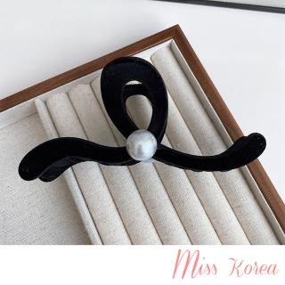 【MISS KOREA】韓國設計氣質植絨優雅珍珠造型抓夾 髮夾 馬尾夾(植絨抓夾 珍珠抓夾)