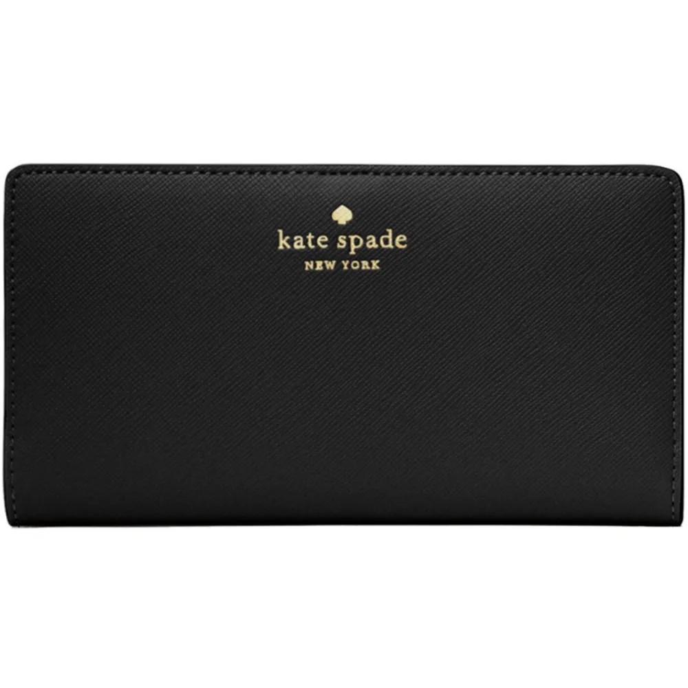 【KATE SPADE】Dana黑色防刮皮革超薄釦式對折中長夾