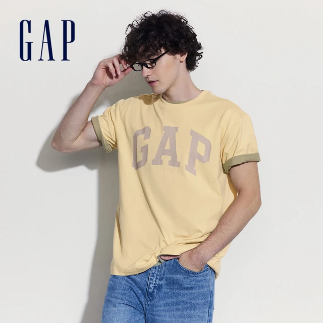 GAP 男女同款 Logo純棉印花圓領短袖T恤 親膚系列-米黃色(608927)