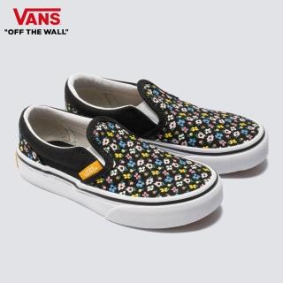 【VANS 官方旗艦】Classic Slip-On 中童款黑色底碎花滑板鞋