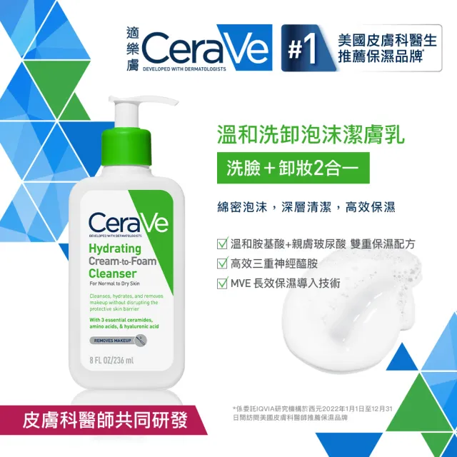 【CeraVe 適樂膚】溫和洗卸泡沫潔膚乳(100ml/泡沫質地)