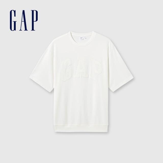 【GAP】男裝 Logo圓領短袖T恤 碳素軟磨法式圈織系列-白色(465539)