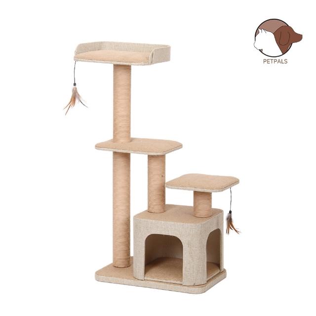 【Petpals】麻布紙繩雙洞遊憩跳台-4層(貓跳台/貓窩/貓爬架/貓樹/貓咪跳台/貓抓柱)