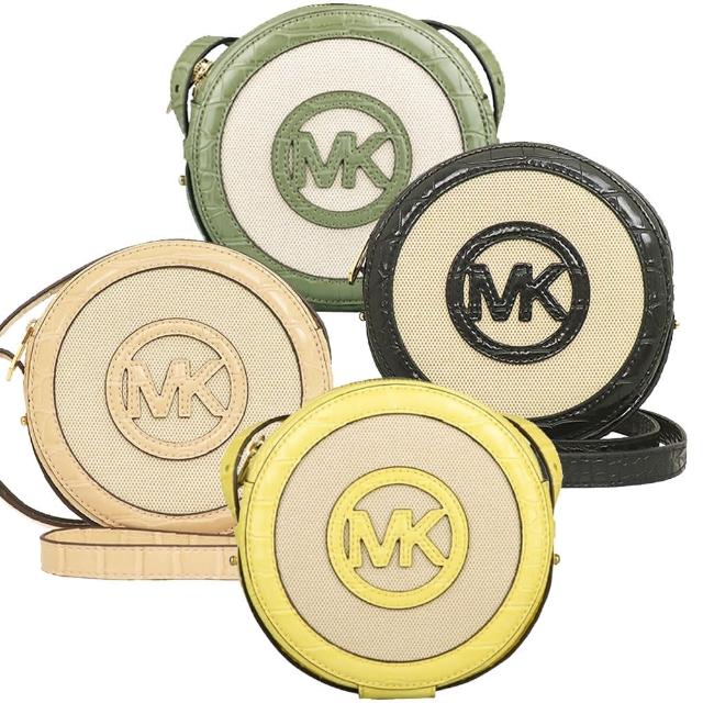 【Michael Kors】AIDY帆布x鱷魚壓紋皮革小款圓餅斜背包(4色)