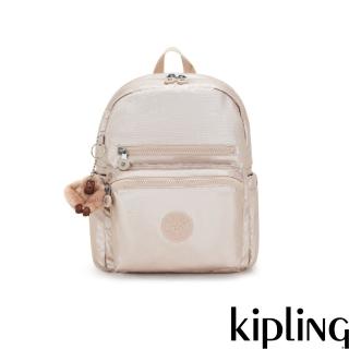 【KIPLING官方旗艦館】金屬光玫瑰金雙前袋後揹包-JUDY M