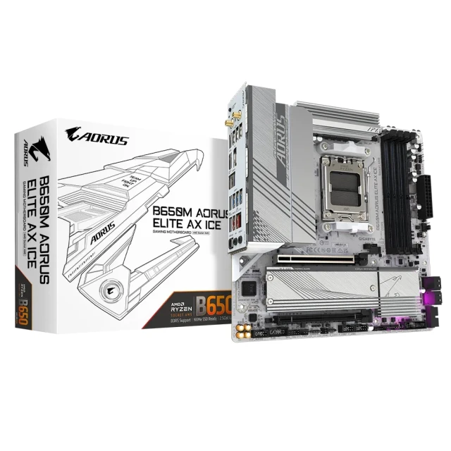 GIGABYTE 技嘉GIGABYTE 技嘉 M+U組合★B650M AORUS ELITE AX ICE主機板+AMD Ryzen R5-7600CPU