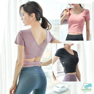 【BODYAIR】交叉美背無鋼圈BRA短上衣(瑜珈.慢跑.運動.健身.透氣.舞蹈.運動服)