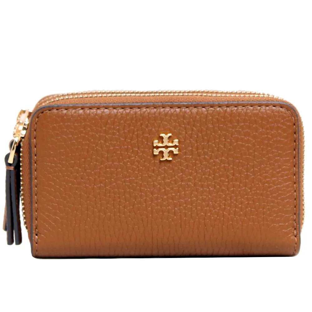 【TORY BURCH】BLAKE經典LOGO荔枝紋多夾層零錢卡包(焦糖棕)