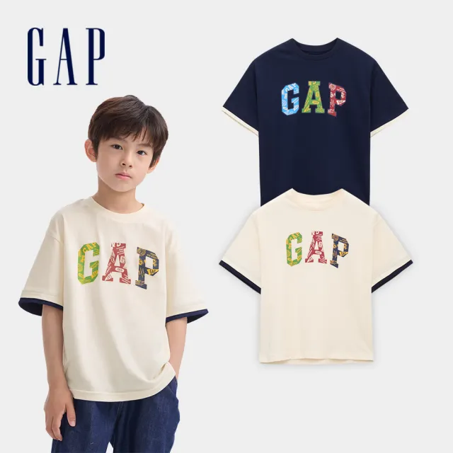 【GAP】男童裝 Logo純棉印花圓領短袖T恤-象牙白(642272)