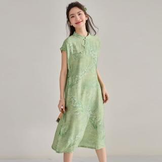 【巴黎精品】現貨+預購 連身裙短袖洋裝(新中式蘭花改良式旗袍寬鬆女裙子v1bn37)