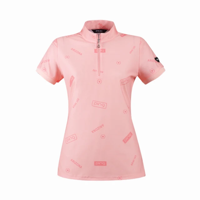 PING 女款LOGO吸濕排汗高爾夫立領短袖上衣--粉橘(GOLF/高爾夫球衫/RA24123-23)