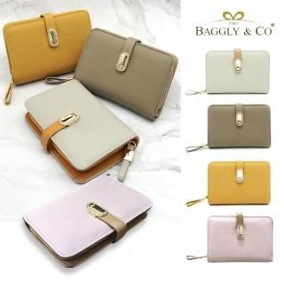 【BAGGLY&CO】洛伊珠寶扣飾多卡位頭層牛皮中夾(四色)