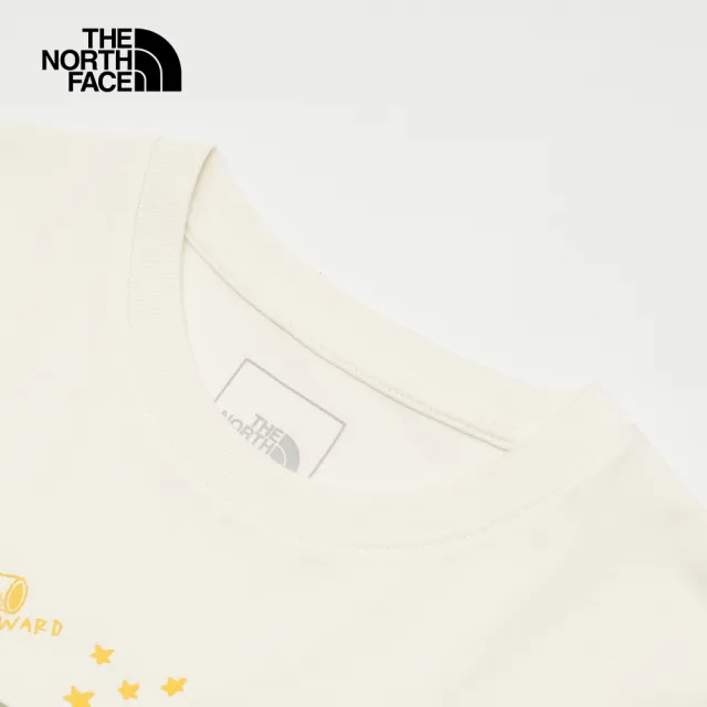 【The North Face 官方旗艦】北面女款米白色純棉舒適透氣胸前趣味印花短袖T恤｜8ASMQLI(上衣/LOGO)